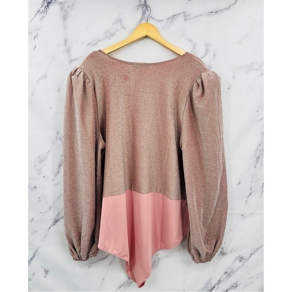 Eloquii Sparkly V-Neck Bodysuit Pink - Picture 6 of 6